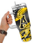 customized appalachian state mountaineers abstract paths black curved tumbler best selling.webp