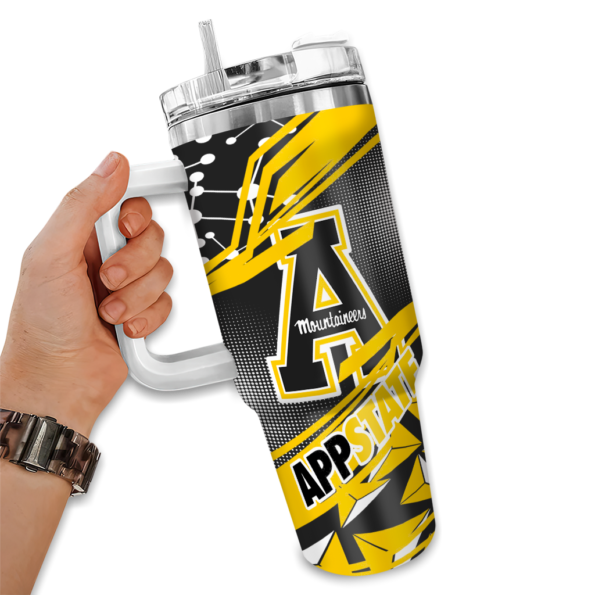customized appalachian state mountaineers abstract paths black curved tumbler fashion forward.webp