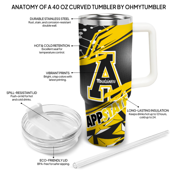 customized appalachian state mountaineers abstract paths black curved tumbler new arrival.webp