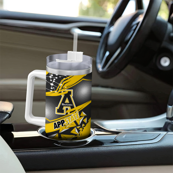 customized appalachian state mountaineers abstract paths black curved tumbler trendy.webp