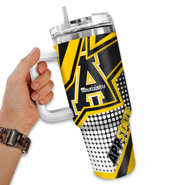 customized appalachian state mountaineers arrow burst black curved tumbler fashion forward.webp