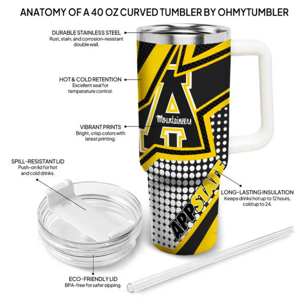 customized appalachian state mountaineers arrow burst black curved tumbler new arrival.webp