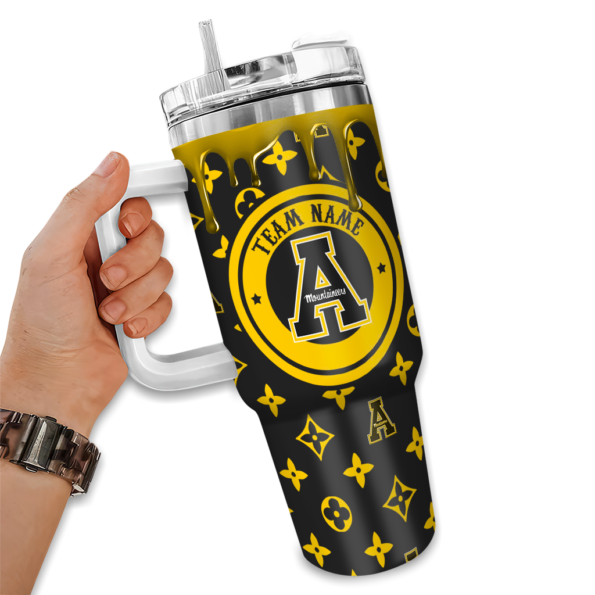 customized appalachian state mountaineers bullseye drips black curved tumbler fashion forward.webp