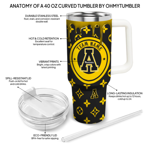 customized appalachian state mountaineers bullseye drips black curved tumbler new arrival.webp
