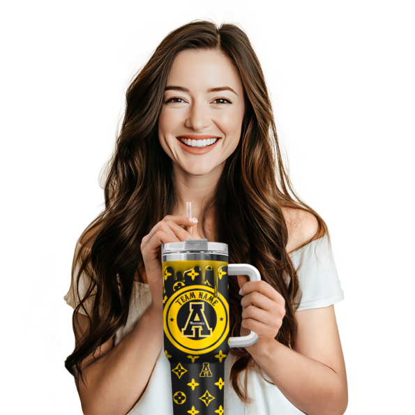 customized appalachian state mountaineers bullseye drips black curved tumbler premium grade.webp