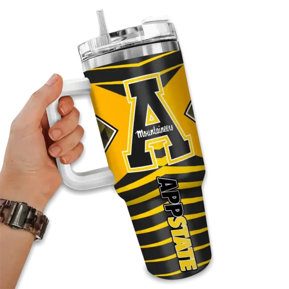 customized appalachian state mountaineers chevron layers black curved tumbler fashion forward.webp