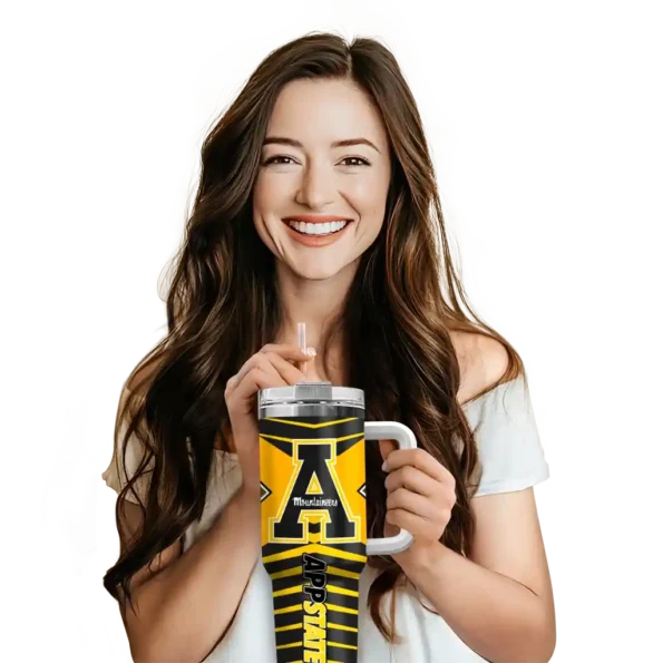 customized appalachian state mountaineers chevron layers black curved tumbler premium grade.webp