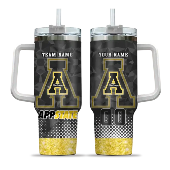 customized appalachian state mountaineers geometric prism black curved tumbler best selling.webp