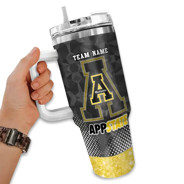 customized appalachian state mountaineers geometric prism black curved tumbler fashion forward.webp