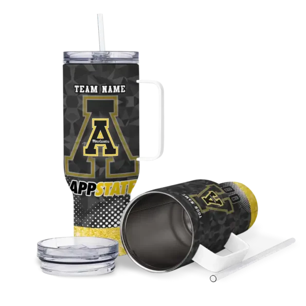 customized appalachian state mountaineers geometric prism black curved tumbler high quality.webp