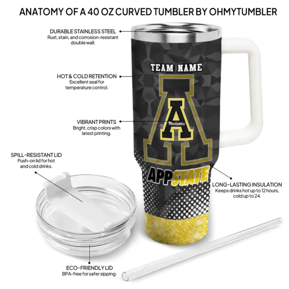 customized appalachian state mountaineers geometric prism black curved tumbler new arrival.webp