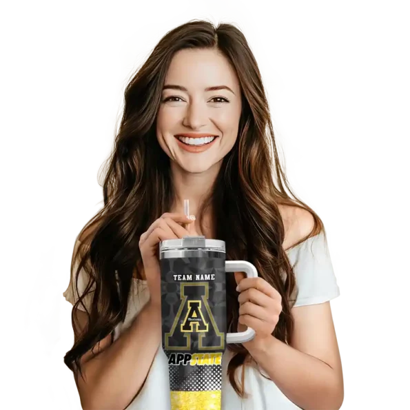 customized appalachian state mountaineers geometric prism black curved tumbler premium grade.webp