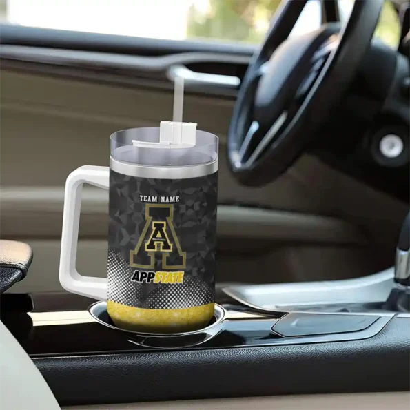 customized appalachian state mountaineers geometric prism black curved tumbler trendy.webp