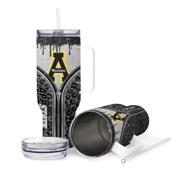 customized appalachian state mountaineers leopard zipper black curved tumbler high quality.webp