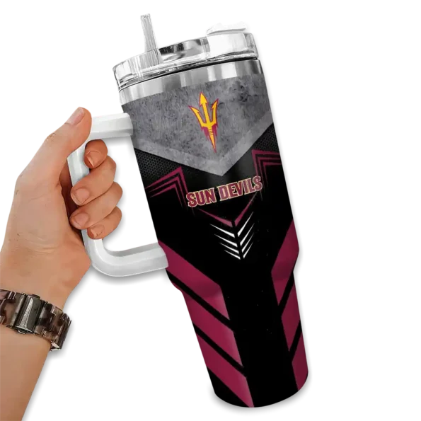 customized arizona state sun devils arrow armor maroon black curved tumbler fashion forward.webp