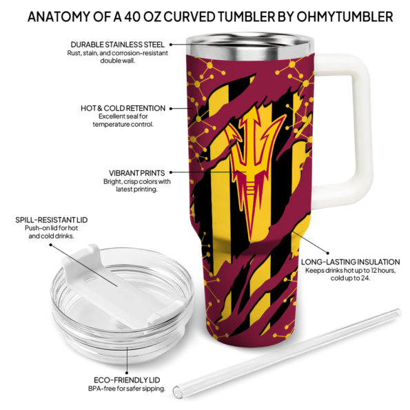 customized arizona state sun devils claw cut maroon black curved tumbler new arrival.webp