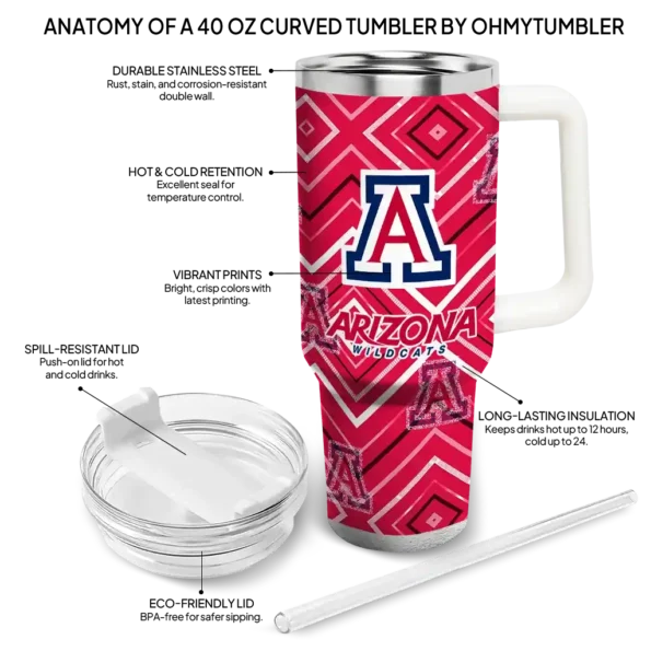 customized arizona wildcats bold diamonds red curved tumbler new arrival.webp