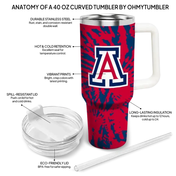 customized arizona wildcats burst swirl red curved tumbler new arrival.webp