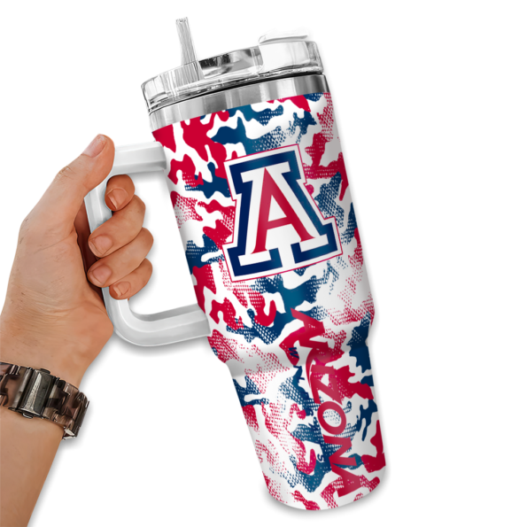 customized arizona wildcats camo mashup red white curved tumbler fashion forward.webp