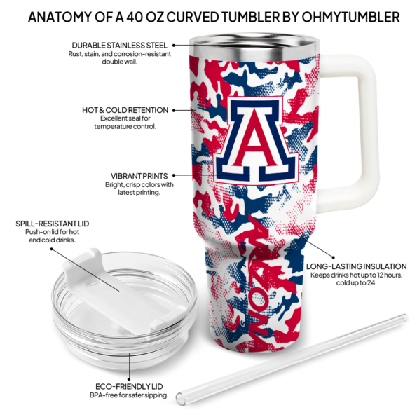 customized arizona wildcats camo mashup red white curved tumbler new arrival.webp