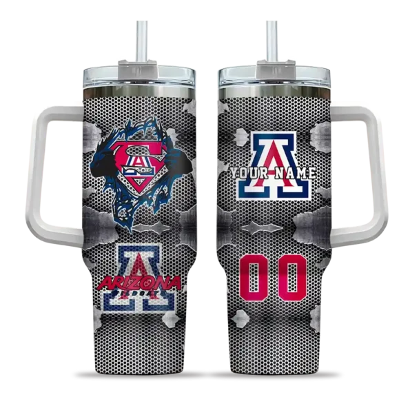 customized arizona wildcats superman shield red gray curved tumbler best selling.webp