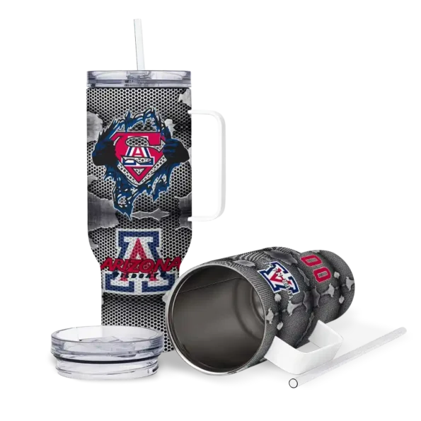 customized arizona wildcats superman shield red gray curved tumbler high quality.webp