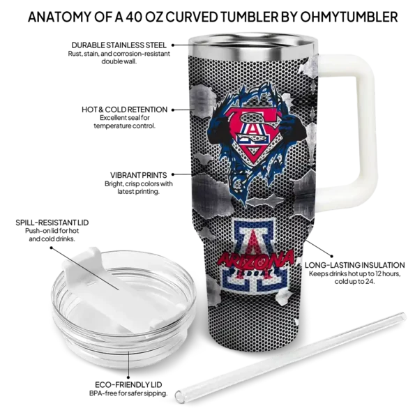 customized arizona wildcats superman shield red gray curved tumbler new arrival.webp