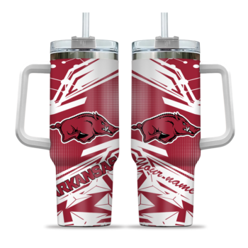 customized arkansas razorbacks abstract paths red curved tumbler best selling.webp