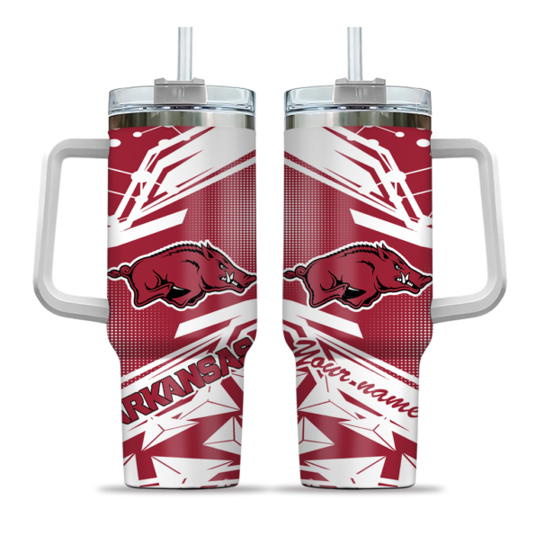 customized arkansas razorbacks abstract paths red curved tumbler best selling.webp