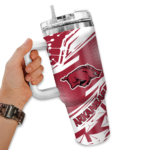 customized arkansas razorbacks abstract paths red curved tumbler best selling.webp