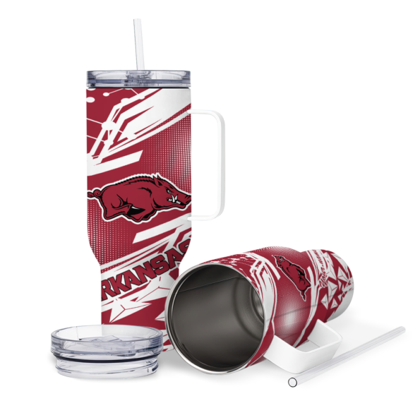 customized arkansas razorbacks abstract paths red curved tumbler high quality.webp