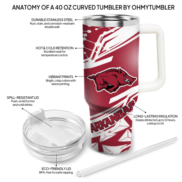 customized arkansas razorbacks abstract paths red curved tumbler new arrival.webp