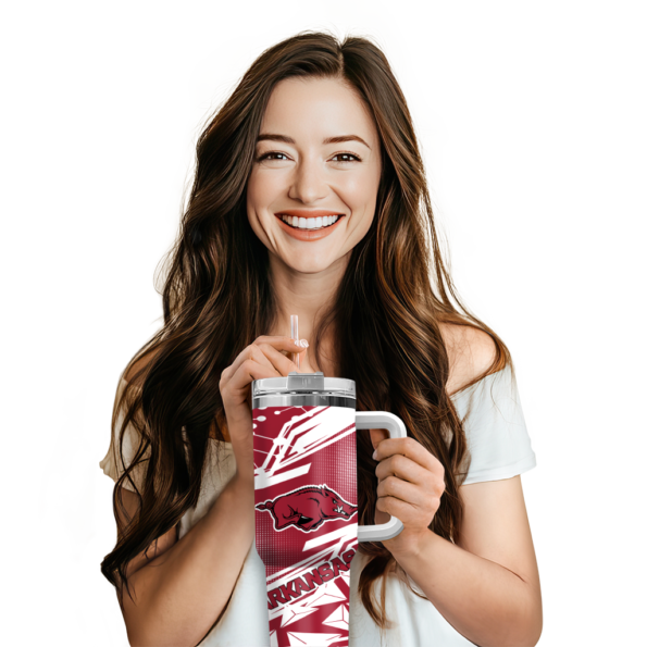 customized arkansas razorbacks abstract paths red curved tumbler premium grade.webp