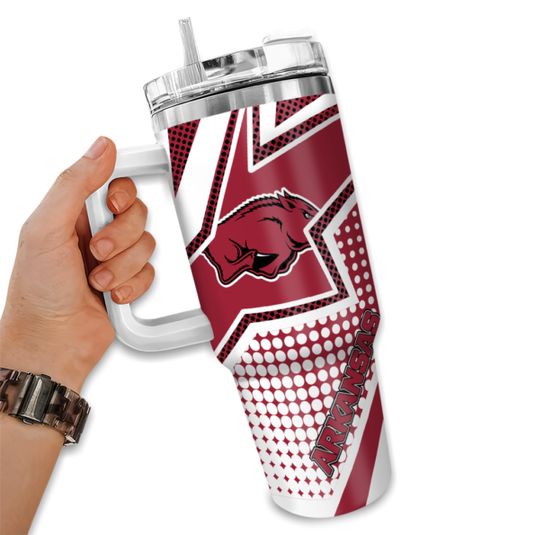 customized arkansas razorbacks arrow burst red curved tumbler fashion forward.webp