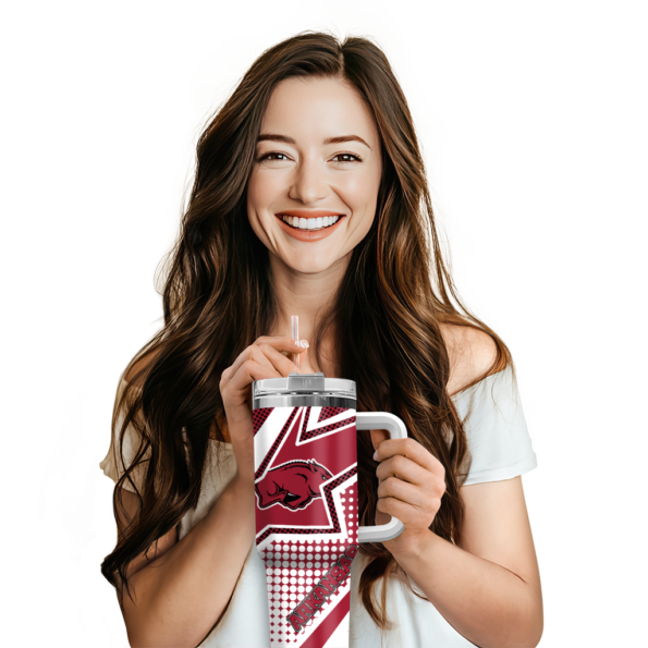 customized arkansas razorbacks arrow burst red curved tumbler premium grade.webp