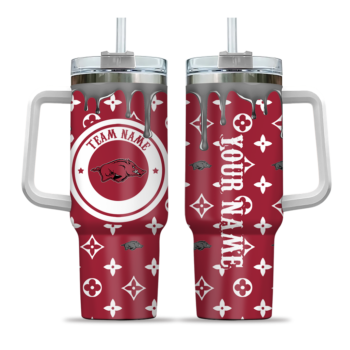 customized arkansas razorbacks bullseye drips red curved tumbler best selling.webp