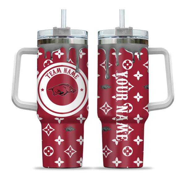 customized arkansas razorbacks bullseye drips red curved tumbler best selling.webp