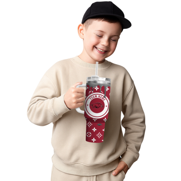 customized arkansas razorbacks bullseye drips red curved tumbler latest model.webp