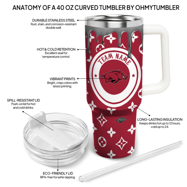 customized arkansas razorbacks bullseye drips red curved tumbler new arrival.webp