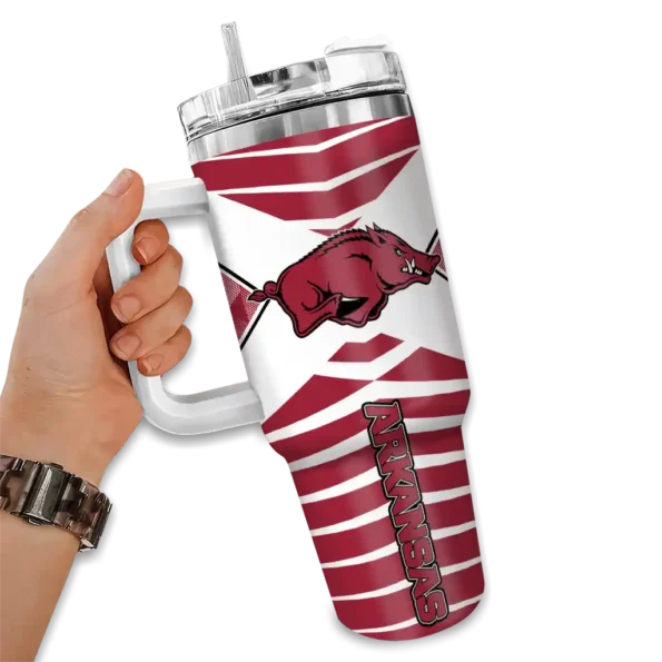 customized arkansas razorbacks chevron layers red curved tumbler fashion forward.webp