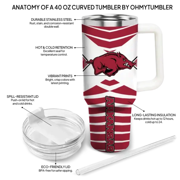 customized arkansas razorbacks chevron layers red curved tumbler new arrival.webp