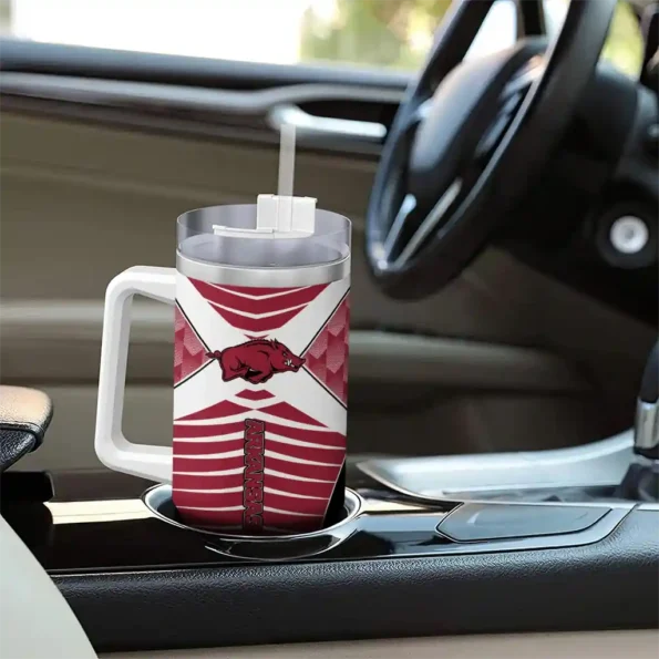customized arkansas razorbacks chevron layers red curved tumbler trendy.webp