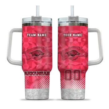 customized arkansas razorbacks geometric prism red curved tumbler best selling.webp