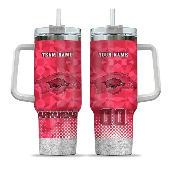 customized arkansas razorbacks geometric prism red curved tumbler best selling.webp