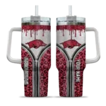 customized arkansas razorbacks leopard zipper red curved tumbler best selling.webp
