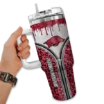 customized arkansas razorbacks leopard zipper red curved tumbler best selling.webp