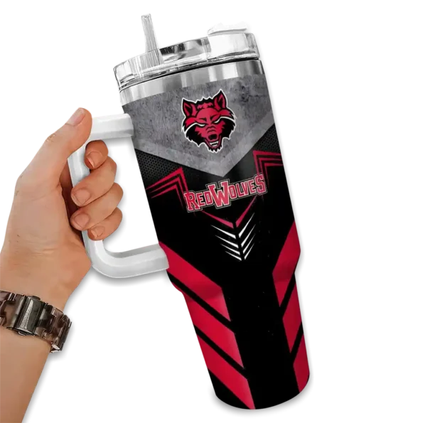 customized arkansas state red wolves arrow armor scarlet black curved tumbler fashion forward.webp