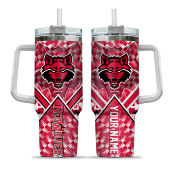 customized arkansas state red wolves chevron angle scarlet curved tumbler best selling.webp