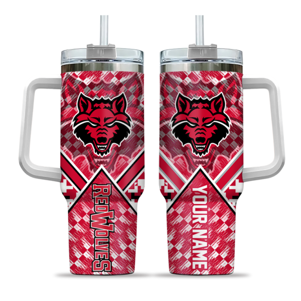 customized arkansas state red wolves chevron angle scarlet curved tumbler best selling.webp