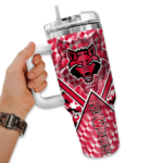 customized arkansas state red wolves chevron angle scarlet curved tumbler best selling.webp